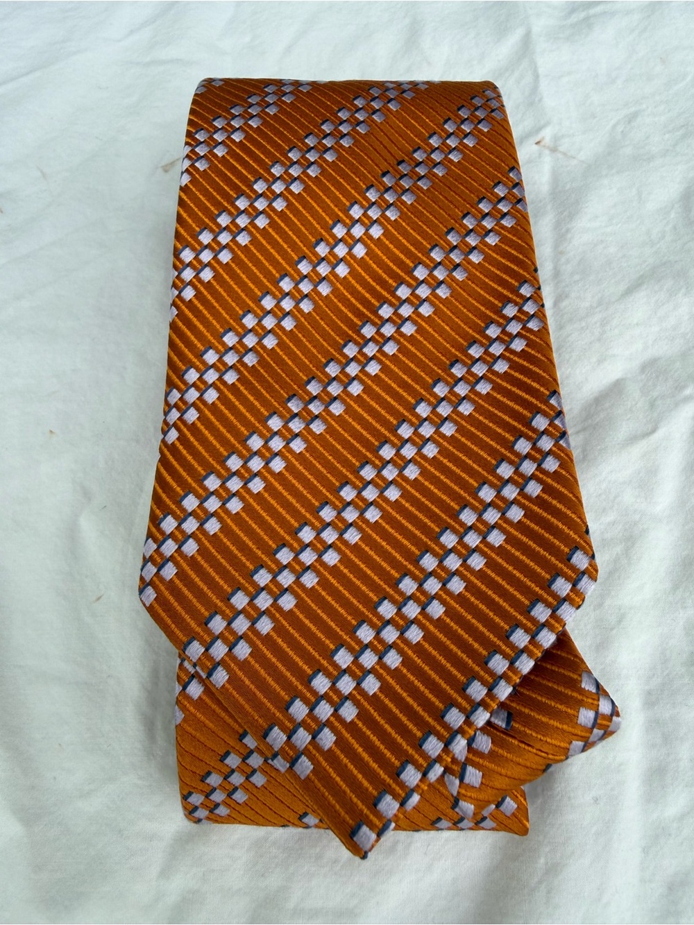 Men's Orange Diagonal Check Dress Tie